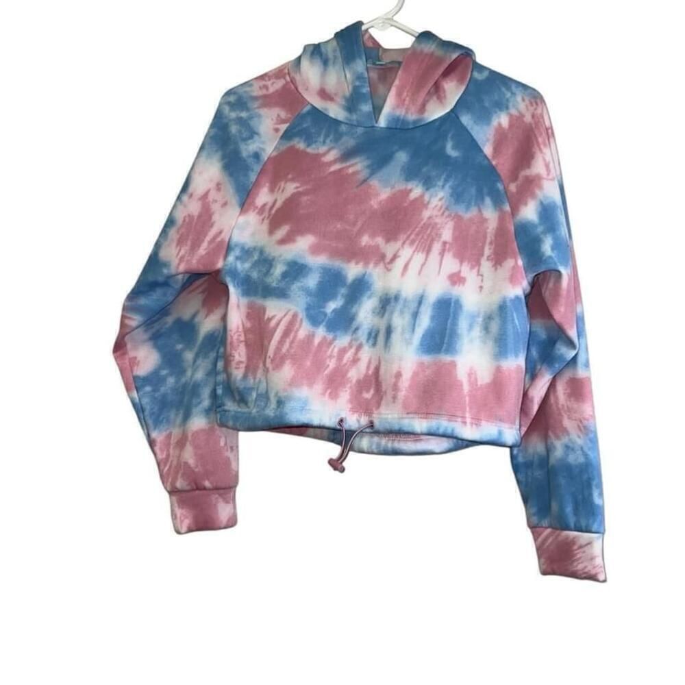 Women's Miss Posh Blue and Pink Tie Dye Cropped Hoodie Size L